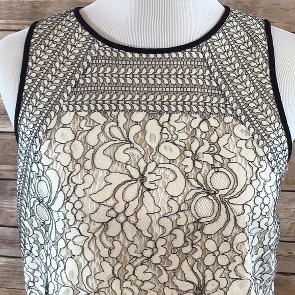 LOFT Black and White Lace Mini Dress - Picture 2 of 8